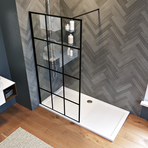 Black grid walk shower - black, in
