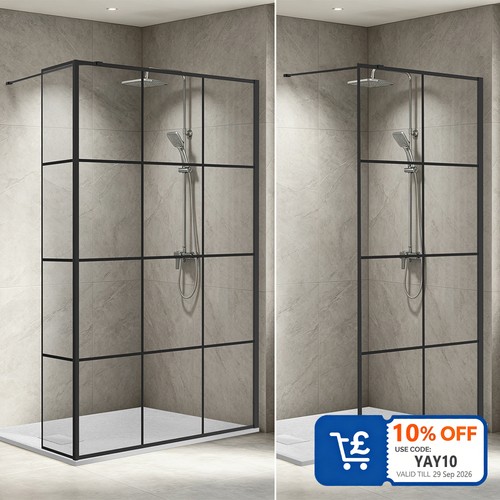 Black grid walk shower - black,
