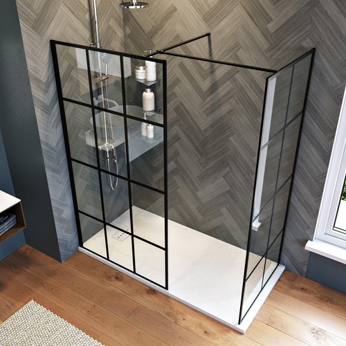 Black grid walk shower - walk,